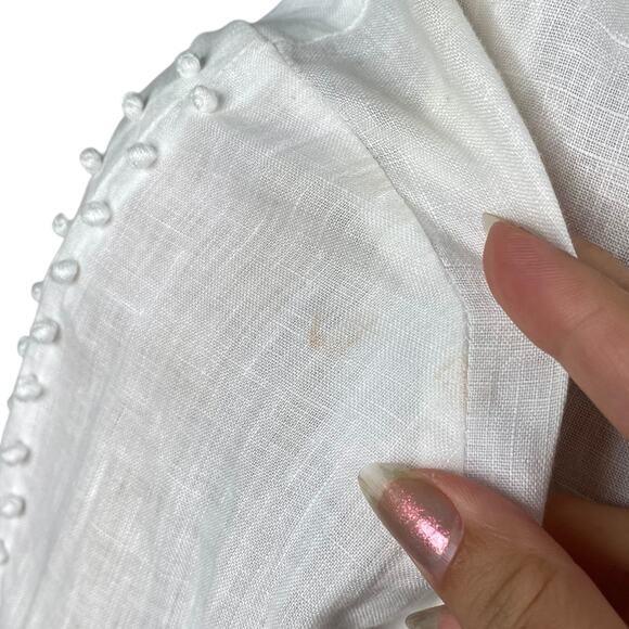 J.Crew White Linen Pom Pom Tassel Long Sleeve Top SZ 0 - Picture 11 of 12